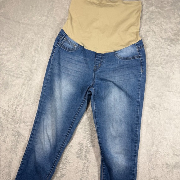 Bella Vida Maternity Denim - Bella Vida Maternity Skinny Jeans Medium Wash Full Belly Panel Size M RN112642